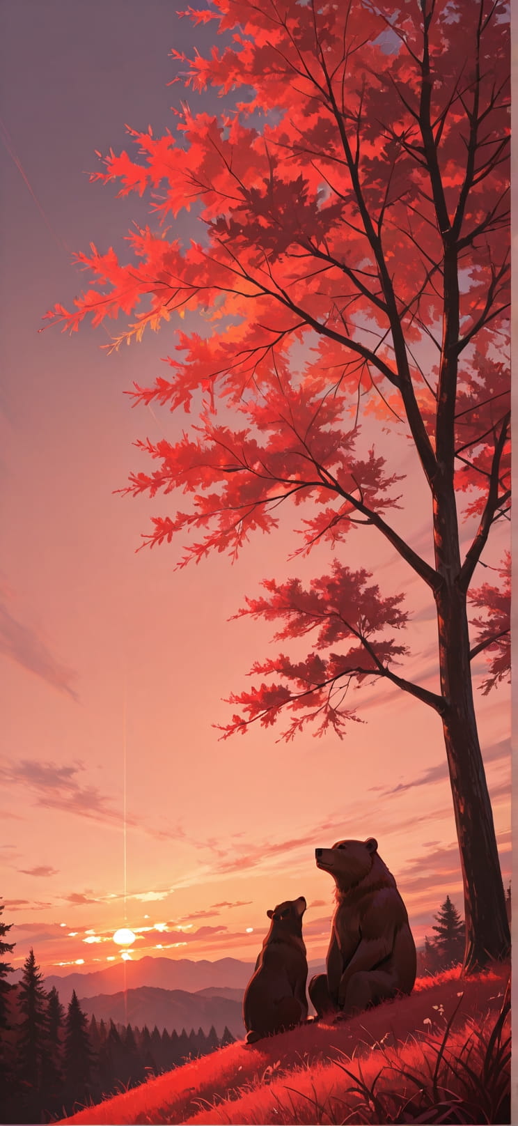 Canopy Red Sunset Nature Spring Animal mobile wallpaper / スマホ壁紙
