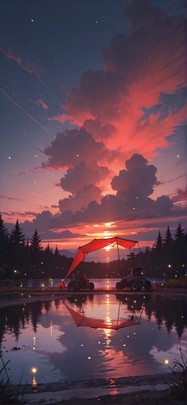 Canopy Red Sunset Sea Winter Machine mobile wallpaper / スマホ壁紙