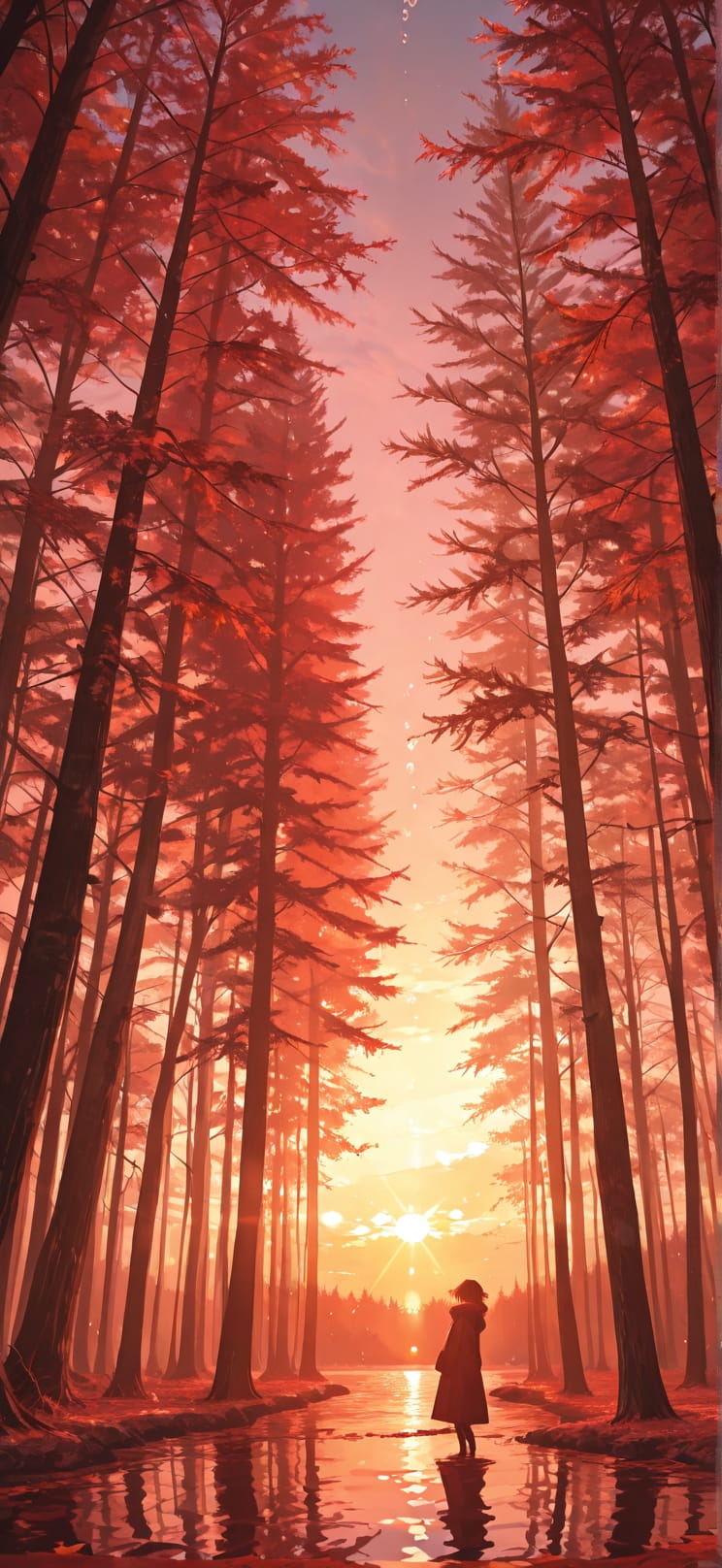 Canopy Red Sunset Sea Winter mobile wallpaper / スマホ壁紙