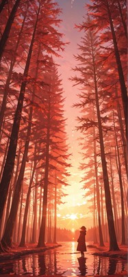 Canopy Red Sunset Sea Winter mobile wallpaper / スマホ壁紙