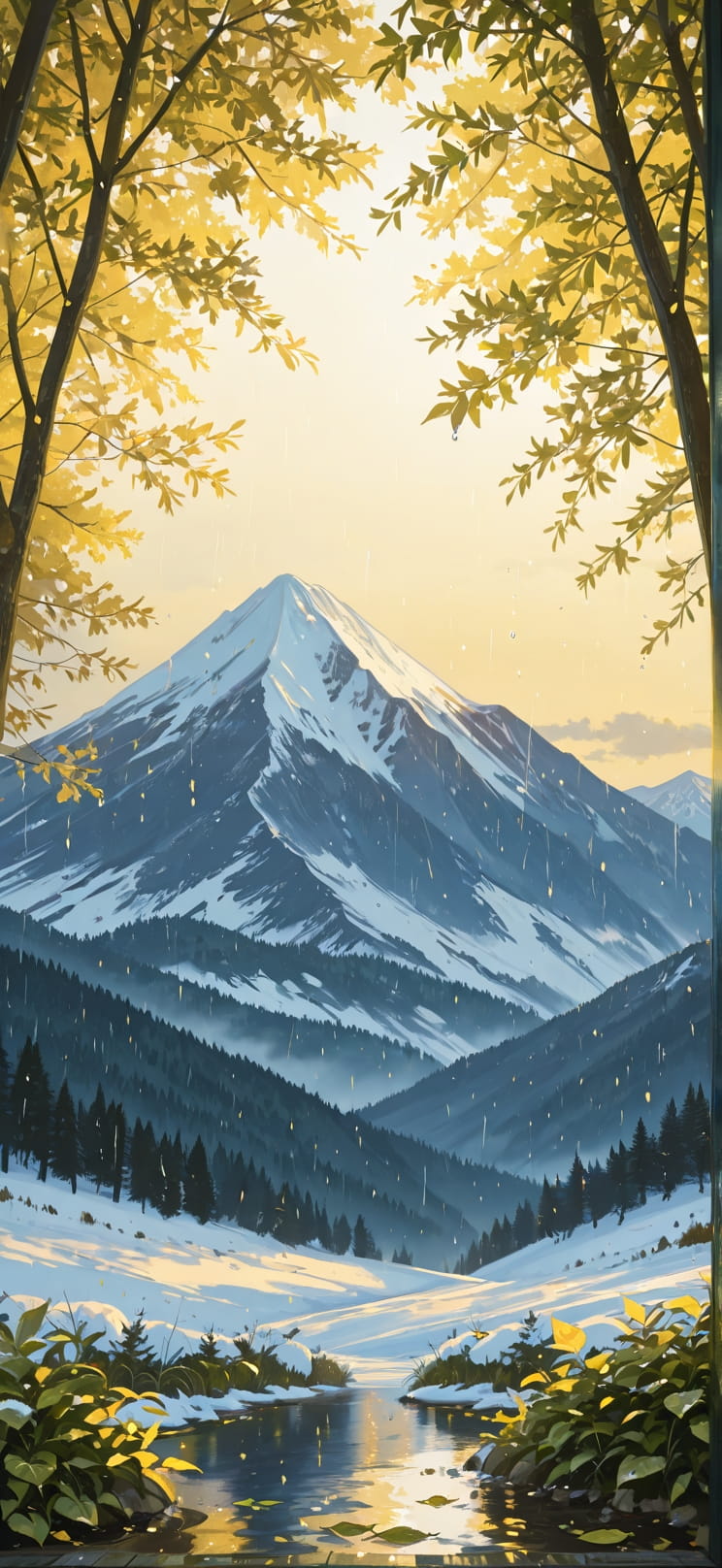 Canopy Yellow Afternoon Mountain Winter mobile wallpaper / スマホ壁紙