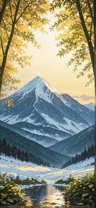 Canopy Yellow Afternoon Mountain Winter mobile wallpaper / スマホ壁紙