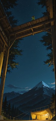 Canopy Yellow Night Mountain Spring Machine mobile wallpaper / スマホ壁紙