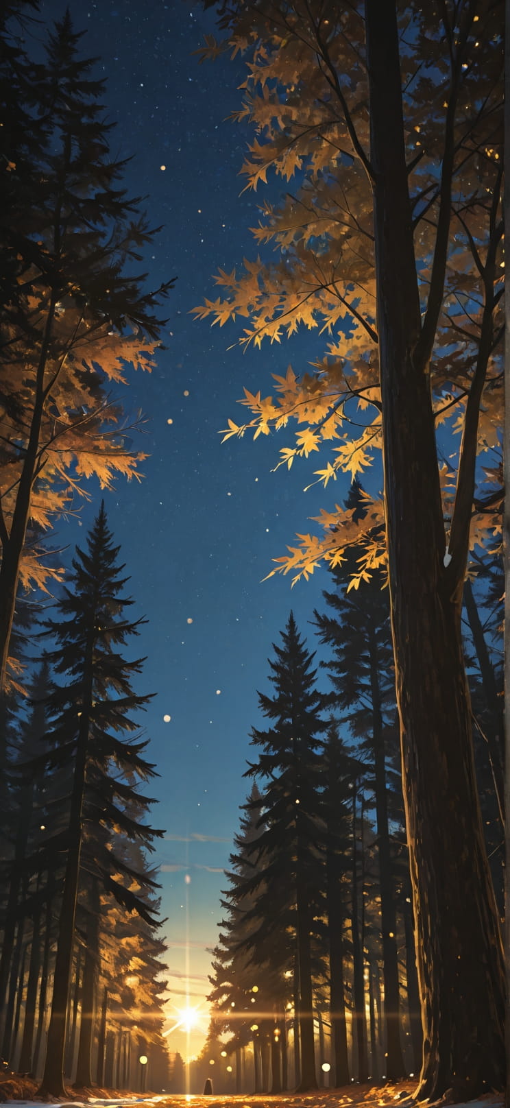 Canopy Yellow Night Sky Winter mobile wallpaper / スマホ壁紙