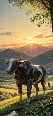 Canopy Yellow Sunset Mountain Spring Animal Machine mobile wallpaper / スマホ壁紙