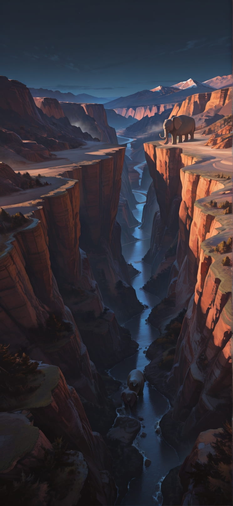 Canyon Brown Night Mountain Winter Animal mobile wallpaper / スマホ壁紙