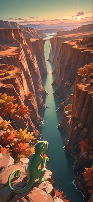 Canyon Green Sunset Sea Autumn Animal mobile wallpaper / スマホ壁紙