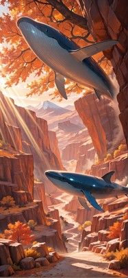 Canyon Orange Afternoon Mountain Autumn Animal Machine mobile wallpaper / スマホ壁紙