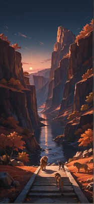 Canyon Orange Night Sea Autumn Animal Machine mobile wallpaper / スマホ壁紙