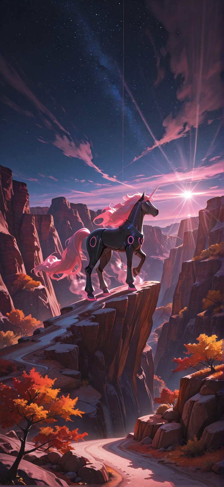 Canyon Pink Night Sky Autumn Animal Machine mobile wallpaper / スマホ壁紙