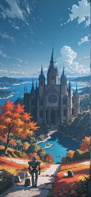 Cathedral Blue Afternoon Sea Autumn Machine mobile wallpaper / スマホ壁紙