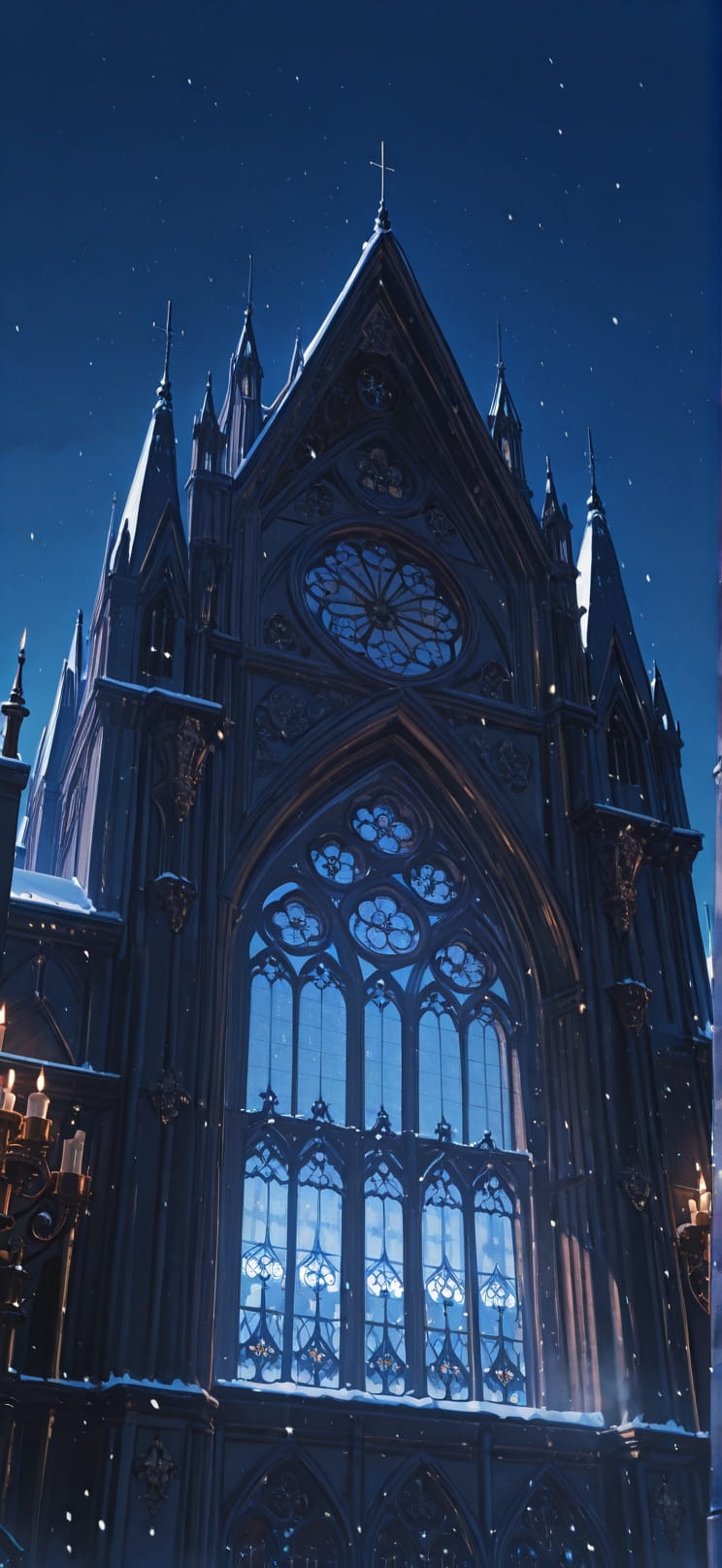 Cathedral Blue Night Sky Winter Animal Machine mobile wallpaper / スマホ壁紙