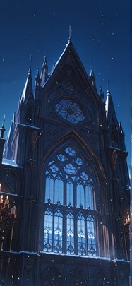 Cathedral Blue Night Sky Winter Animal Machine mobile wallpaper / スマホ壁紙