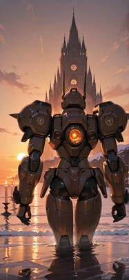 Cathedral Brown Sunset Sea Winter Machine mobile wallpaper / スマホ壁紙