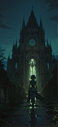 Cathedral Green Night Sea Summer Machine mobile wallpaper / スマホ壁紙