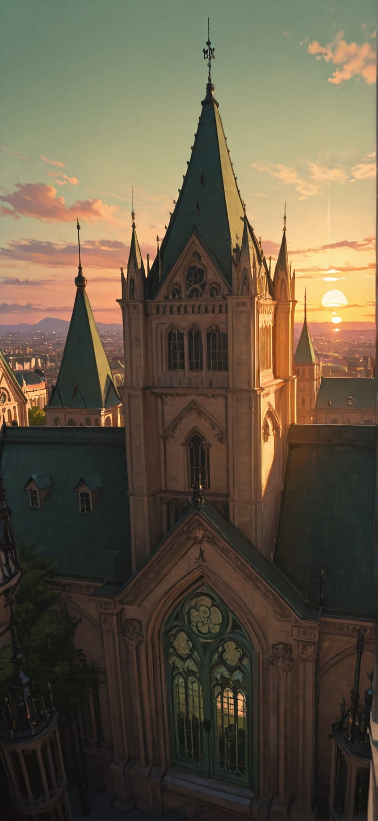Cathedral Green Sunset City Spring Animal Machine mobile wallpaper / スマホ壁紙