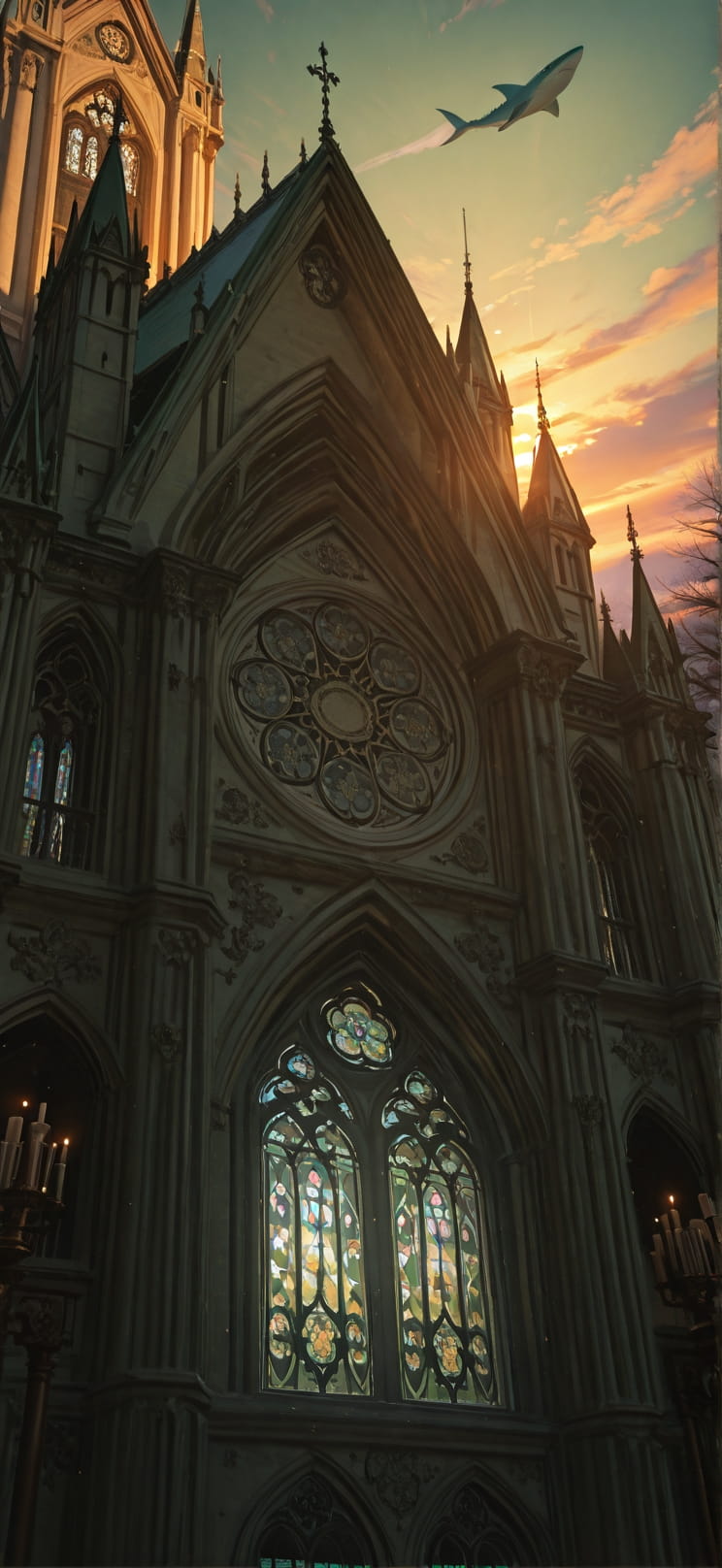 Cathedral Green Sunset Nature Winter Animal mobile wallpaper / スマホ壁紙