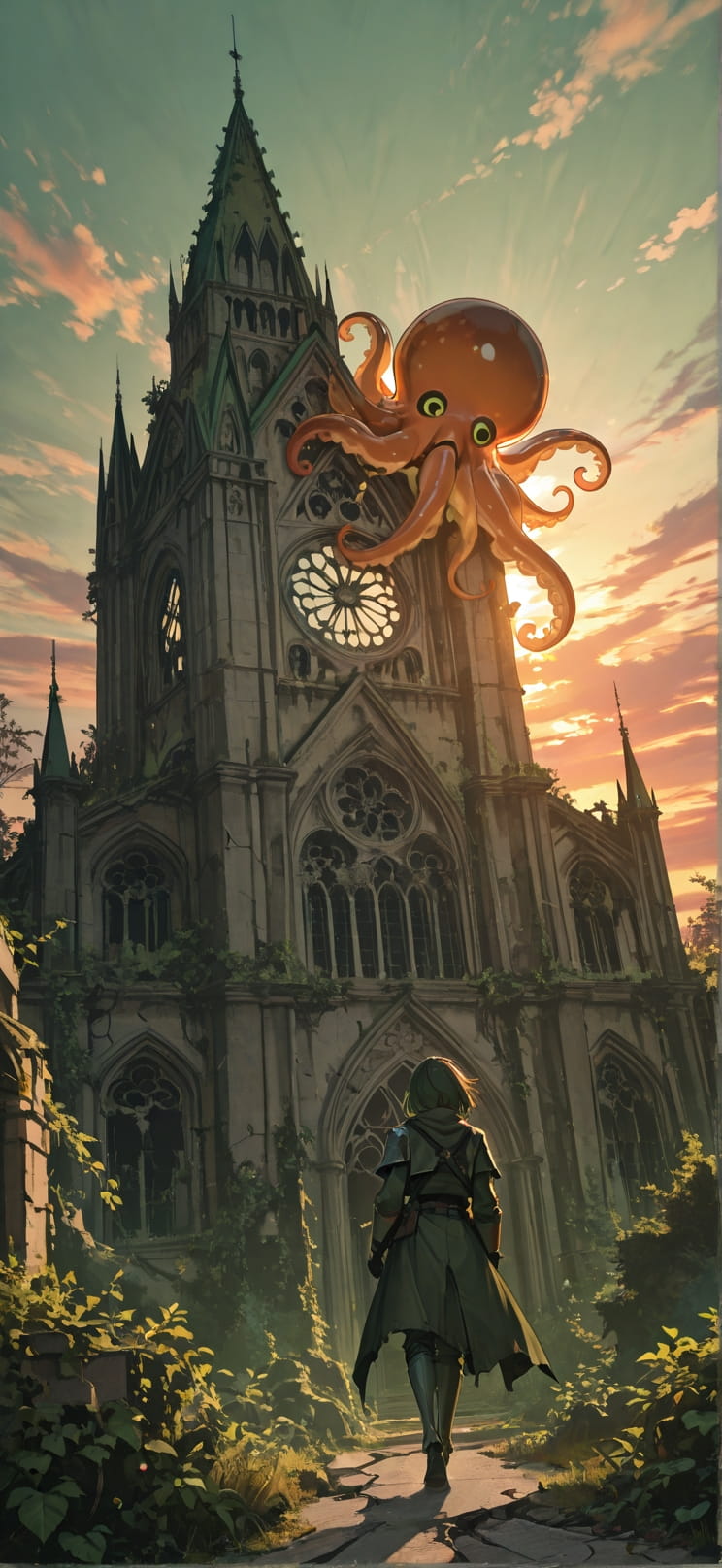 Cathedral Green Sunset Sky Spring Animal Machine mobile wallpaper / スマホ壁紙