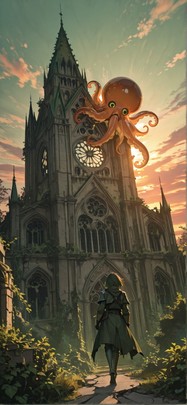 Cathedral Green Sunset Sky Spring Animal Machine mobile wallpaper / スマホ壁紙