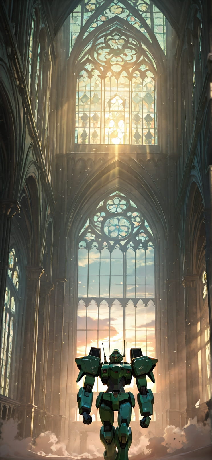 Cathedral Green Sunset Sky Spring Machine mobile wallpaper / スマホ壁紙