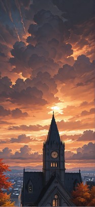Cathedral Orange Afternoon Sky Autumn mobile wallpaper / スマホ壁紙