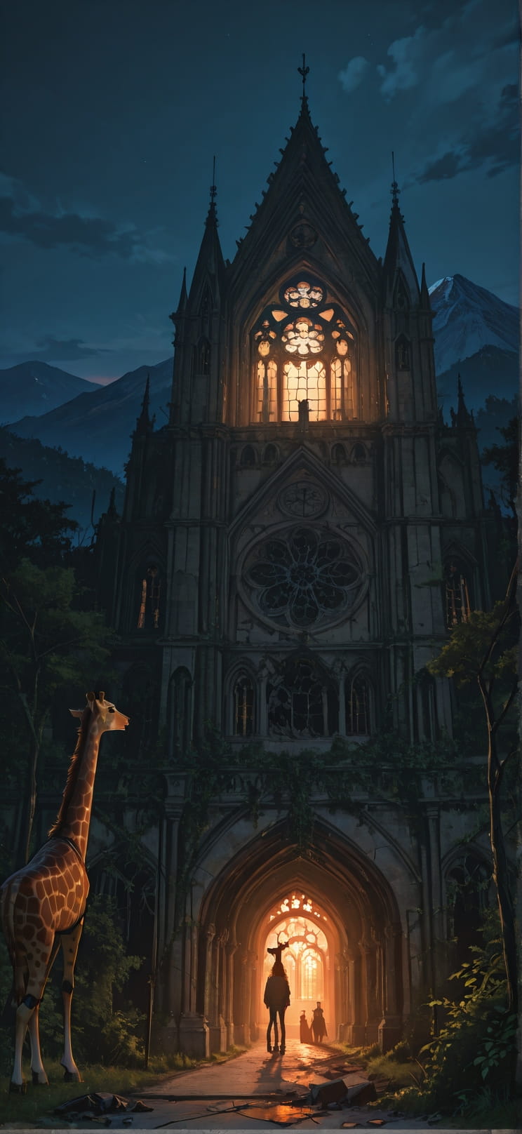 Cathedral Orange Night Mountain Summer Animal Machine mobile wallpaper / スマホ壁紙