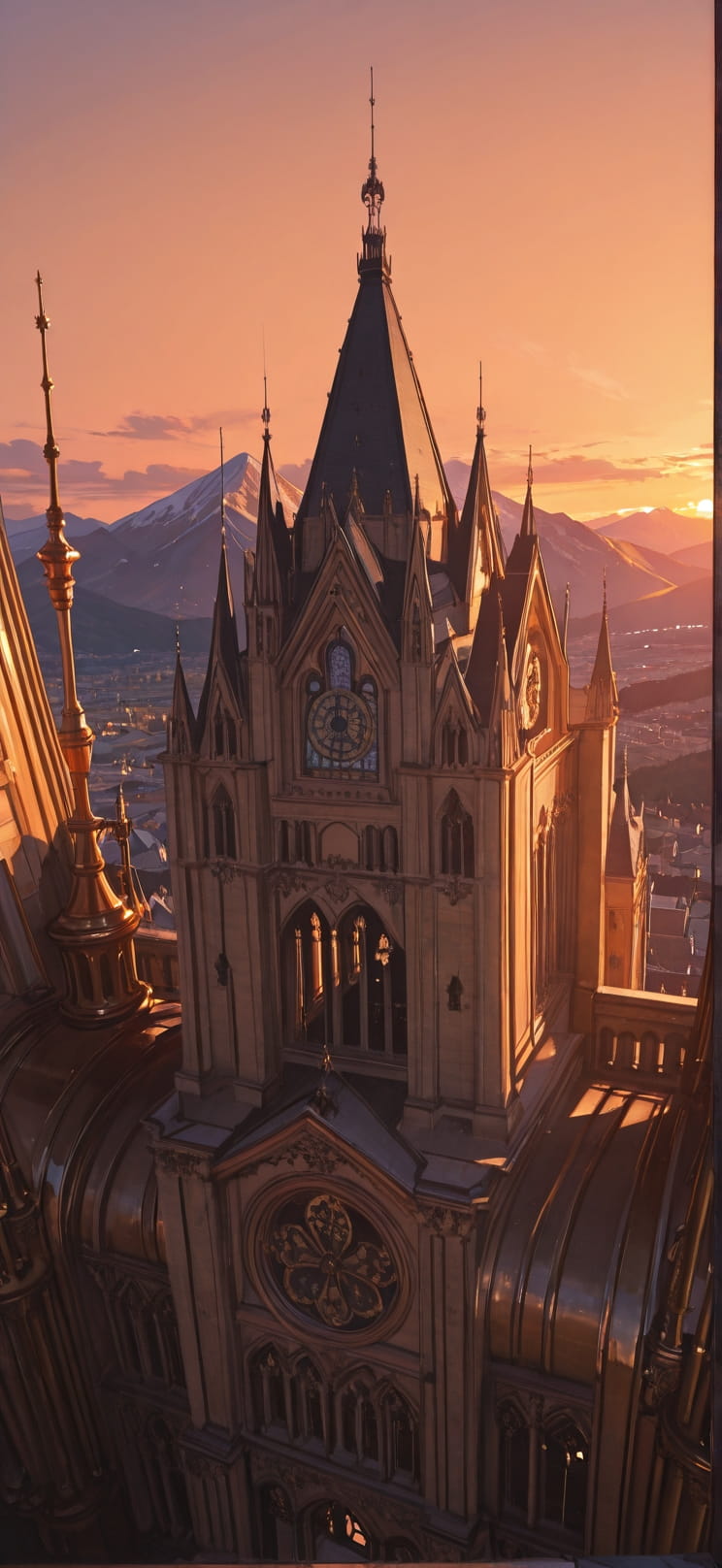 Cathedral Orange Sunset Mountain Spring Machine mobile wallpaper / スマホ壁紙