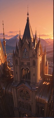 Cathedral Orange Sunset Mountain Spring Machine mobile wallpaper / スマホ壁紙