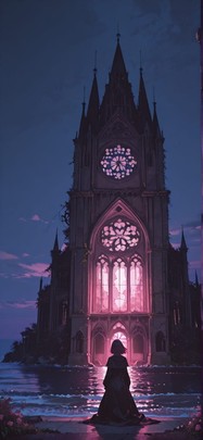 Cathedral Pink Night Sea Spring Machine mobile wallpaper / スマホ壁紙