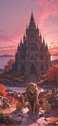 Cathedral Pink Sunset Sea Autumn Animal Machine mobile wallpaper / スマホ壁紙