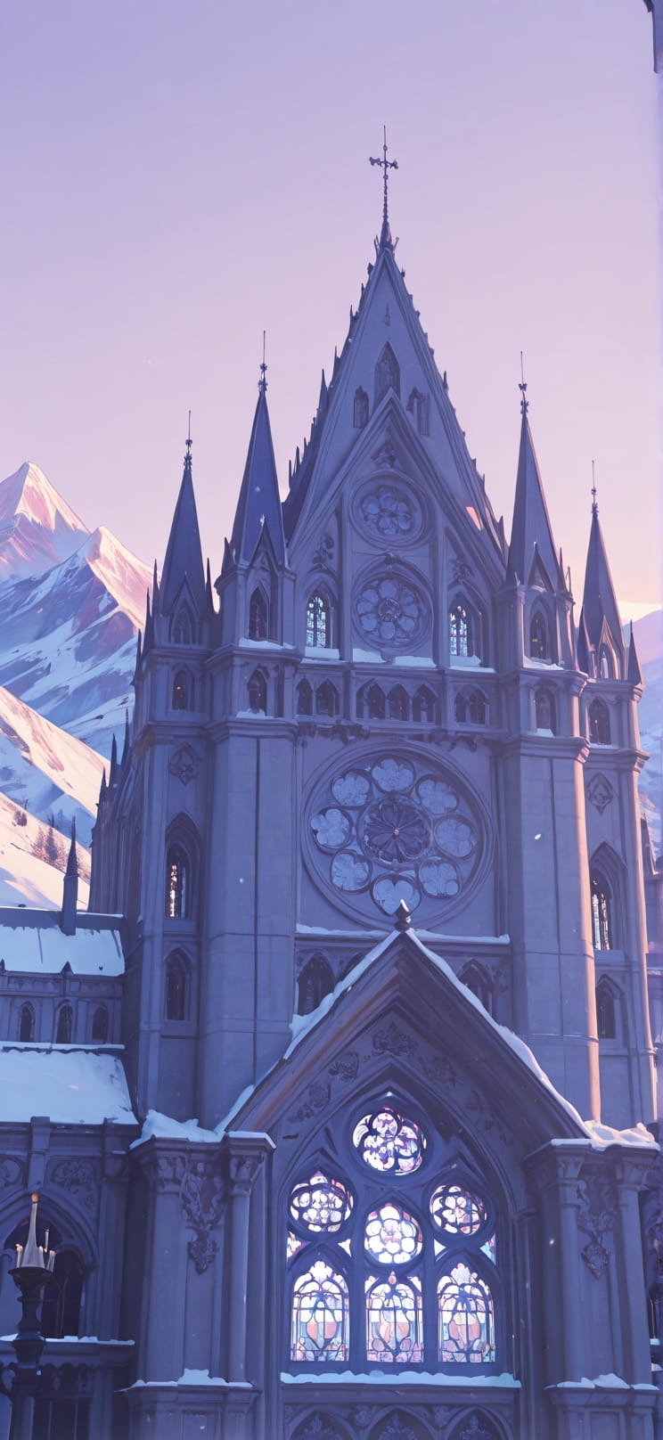 Cathedral Purple Afternoon Mountain Winter mobile wallpaper / スマホ壁紙