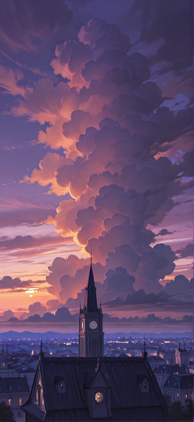 Cathedral Purple Sunset City Spring Animal mobile wallpaper / スマホ壁紙