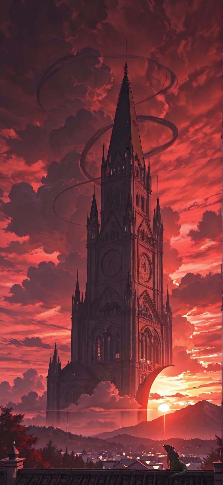 Cathedral Red Sunset Nature Spring Animal mobile wallpaper / スマホ壁紙