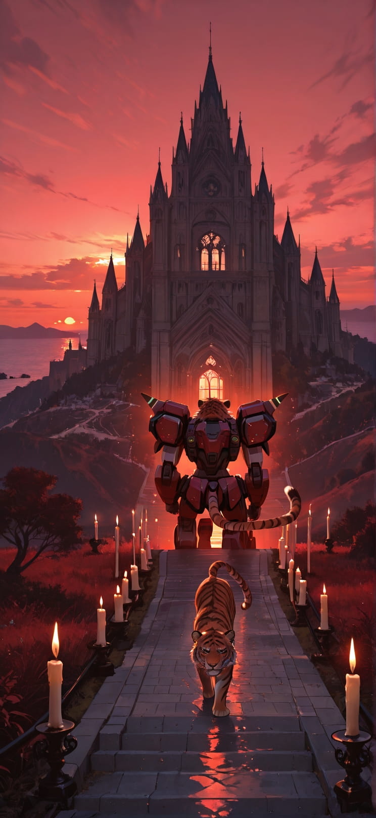 Cathedral Red Sunset Sea Spring Animal Machine mobile wallpaper / スマホ壁紙