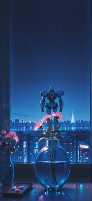 Ceramic Blue Night City Spring Machine mobile wallpaper / スマホ壁紙
