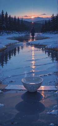 Ceramic Blue Sunset Sea Winter Animal mobile wallpaper / スマホ壁紙