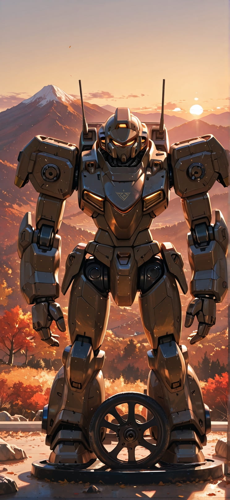 Ceramic Brown Sunset Mountain Autumn Machine mobile wallpaper / スマホ壁紙