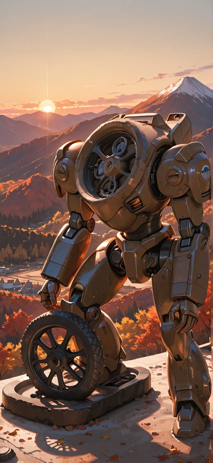 Ceramic Brown Sunset Mountain Autumn Machine mobile wallpaper / スマホ壁紙