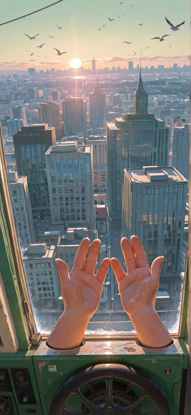 Ceramic Green Afternoon City Winter Animal mobile wallpaper / スマホ壁紙