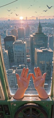 Ceramic Green Afternoon City Winter Animal mobile wallpaper / スマホ壁紙