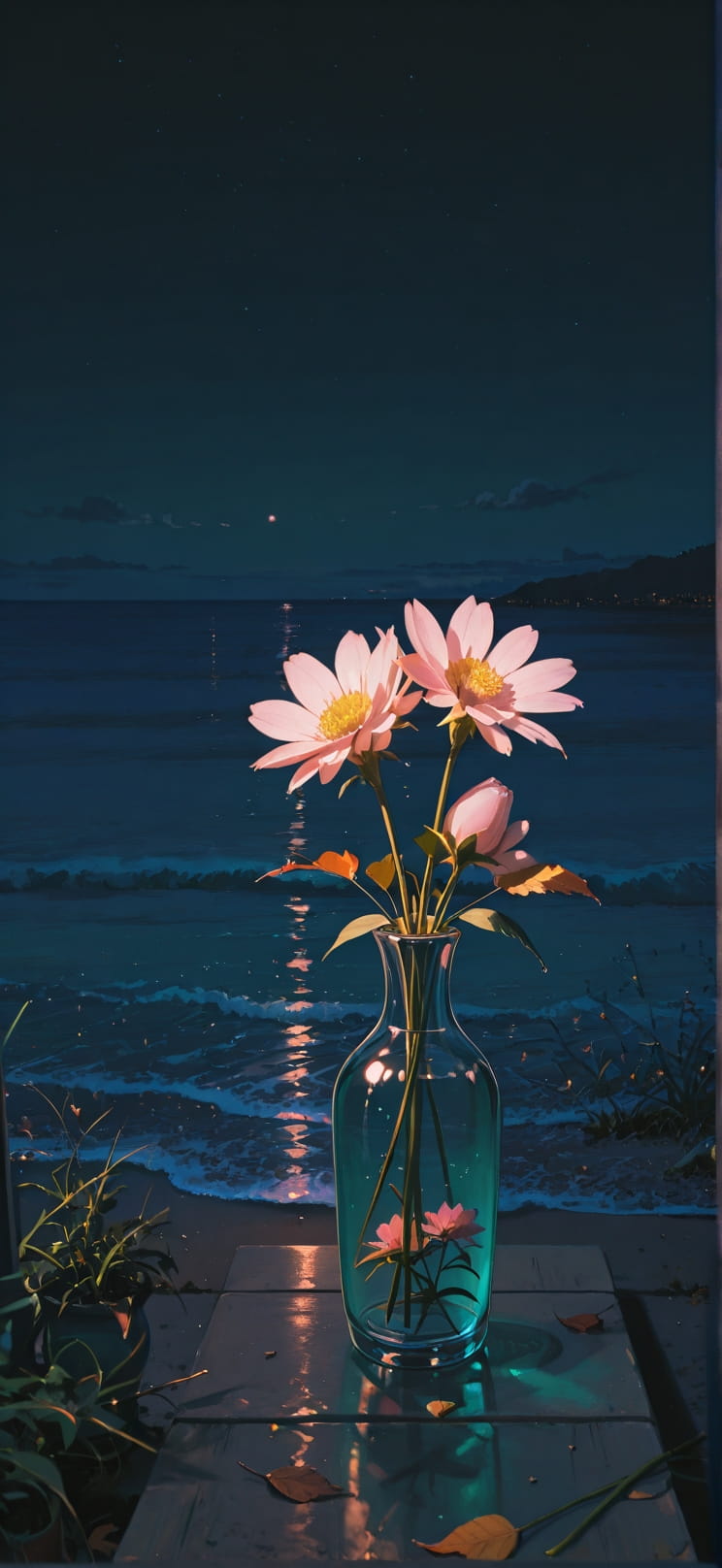 Ceramic Green Night Sea Autumn mobile wallpaper / スマホ壁紙