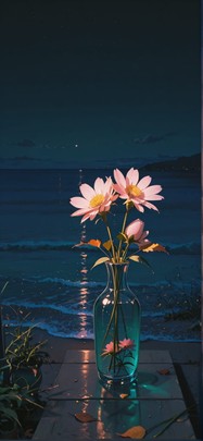 Ceramic Green Night Sea Autumn mobile wallpaper / スマホ壁紙