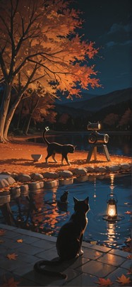 Ceramic Orange Night Sea Autumn Animal Machine mobile wallpaper / スマホ壁紙