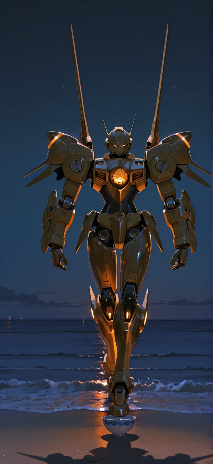 Ceramic Orange Night Sea Summer Machine mobile wallpaper / スマホ壁紙