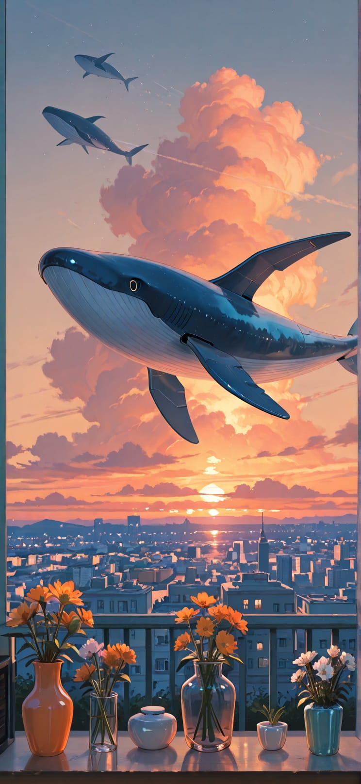 Ceramic Orange Sunset City Spring Animal Machine mobile wallpaper / スマホ壁紙