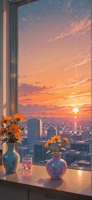 Ceramic Orange Sunset City Summer mobile wallpaper / スマホ壁紙