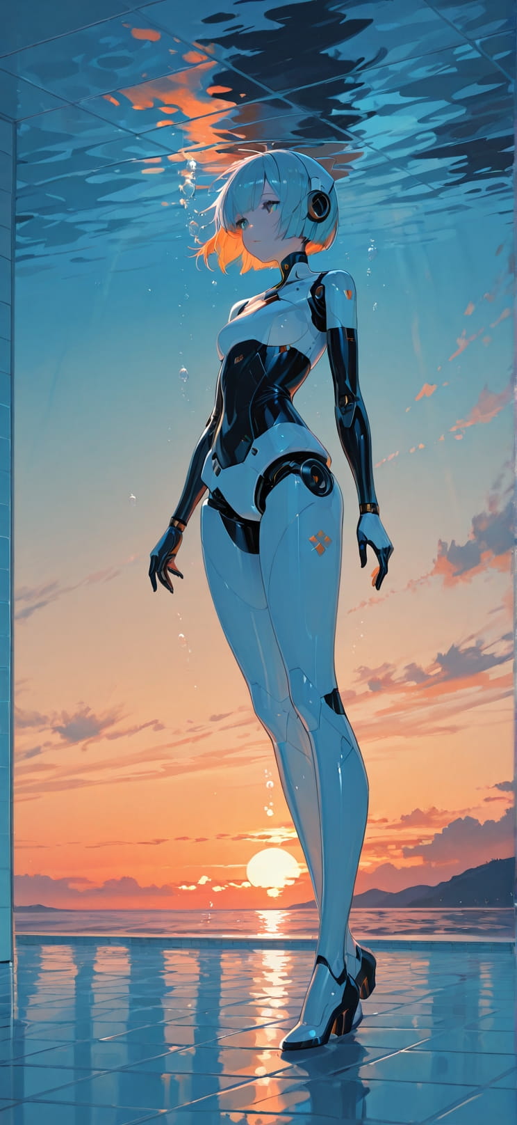 Ceramic Orange Sunset Sea Winter Machine mobile wallpaper / スマホ壁紙