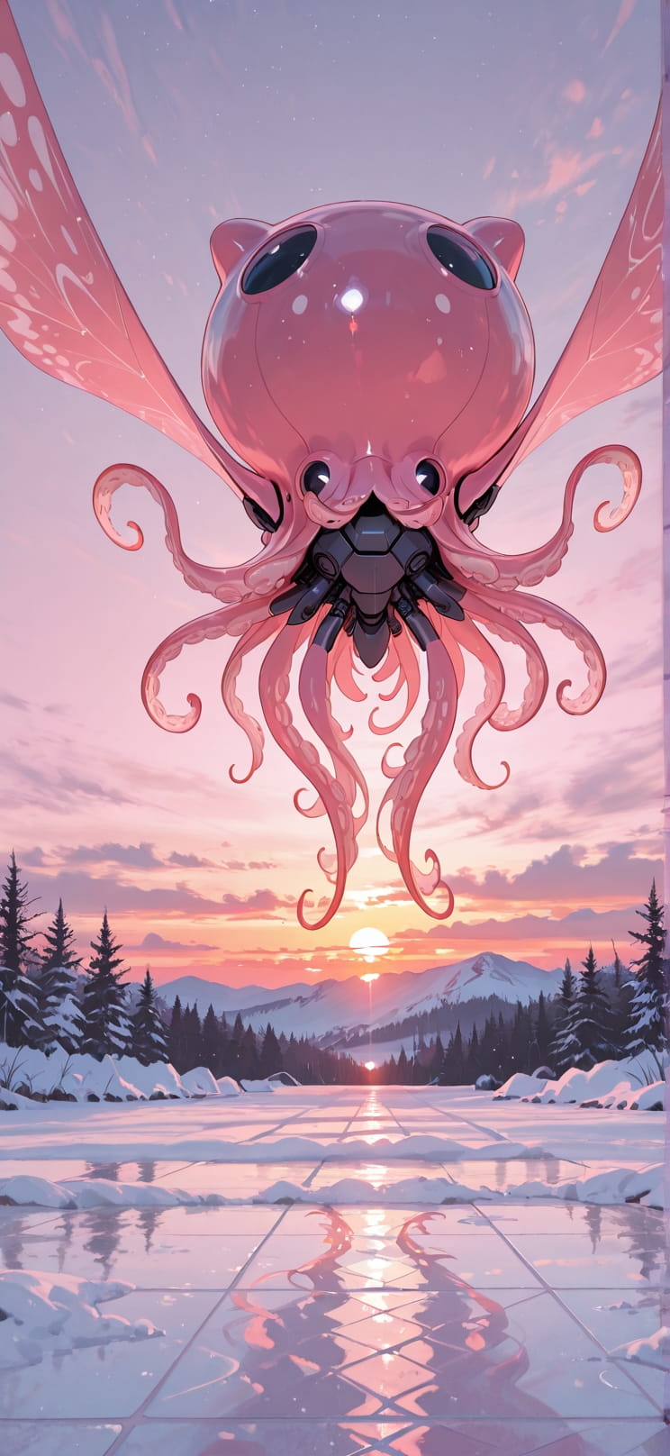 Ceramic Pink Sunset Nature Winter Animal Machine mobile wallpaper / スマホ壁紙