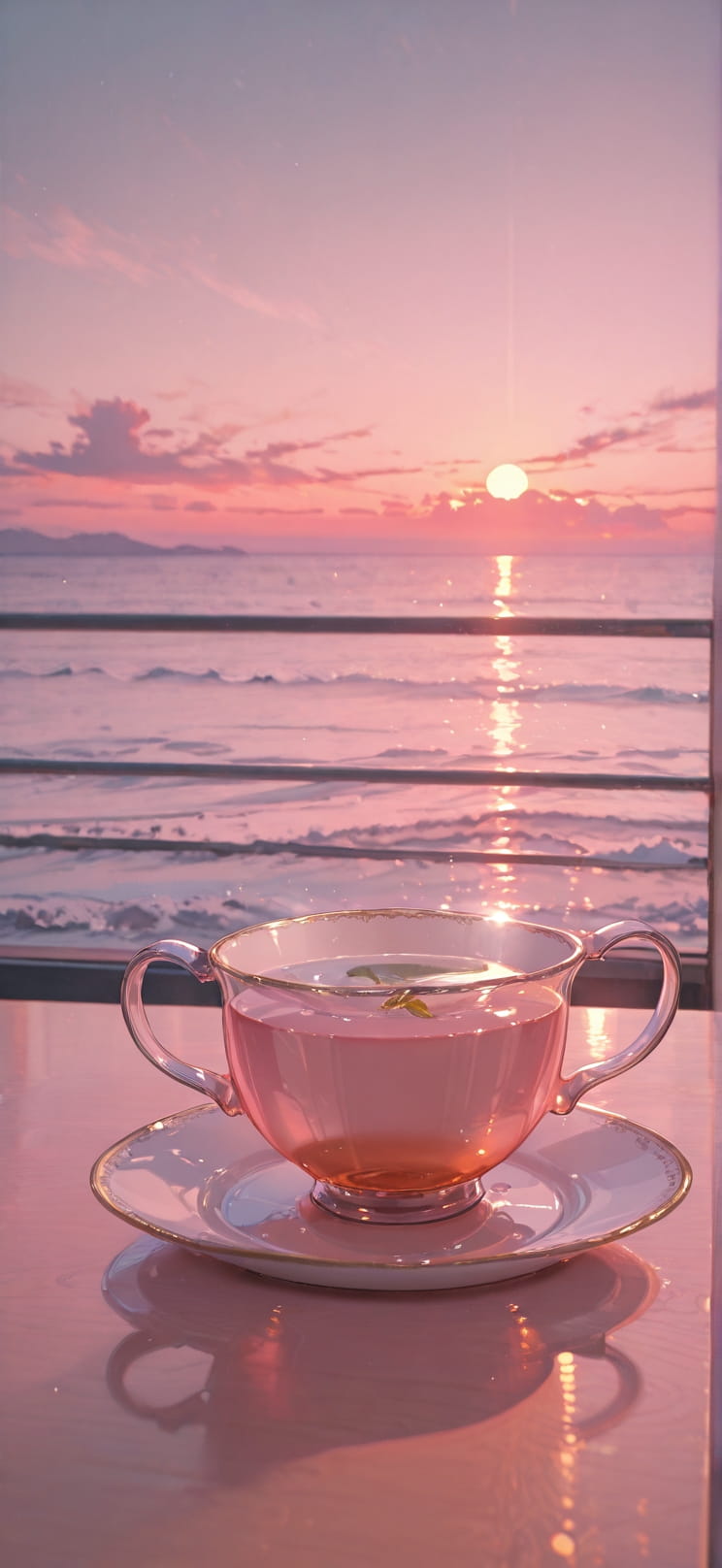 Ceramic Pink Sunset Sea Winter mobile wallpaper / スマホ壁紙