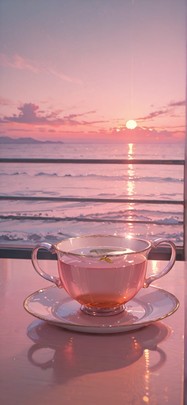 Ceramic Pink Sunset Sea Winter mobile wallpaper / スマホ壁紙